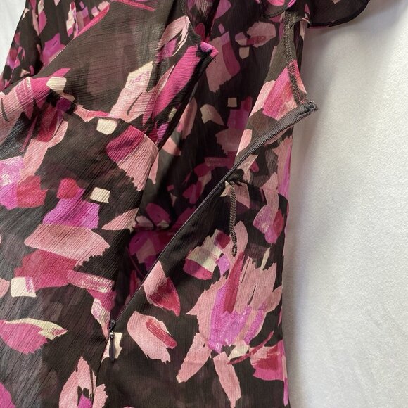 Lane Bryant Sheer V-Neck Short Flutter Sleeve Blouse Women Sz 14/16 Brown Floral - Picture 9 of 13